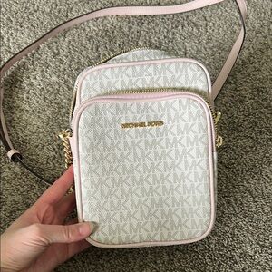 Michael Kors Pink and White Crossbody Bag with Signature Style